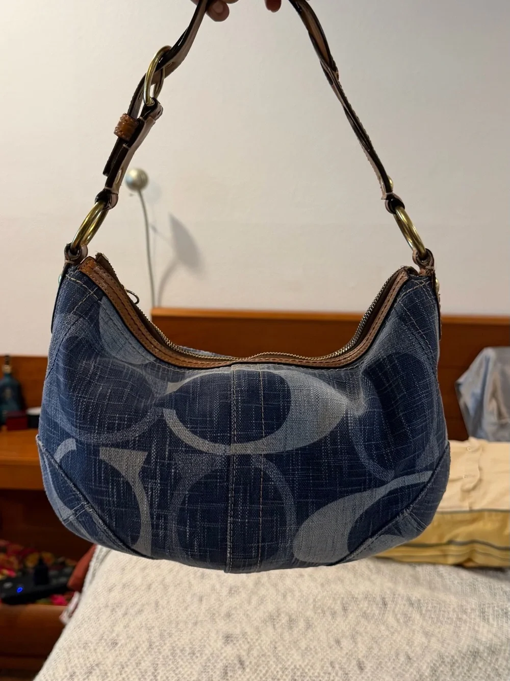 Coach Denim Signature Hobo Shoulder Bag in Blue Denim